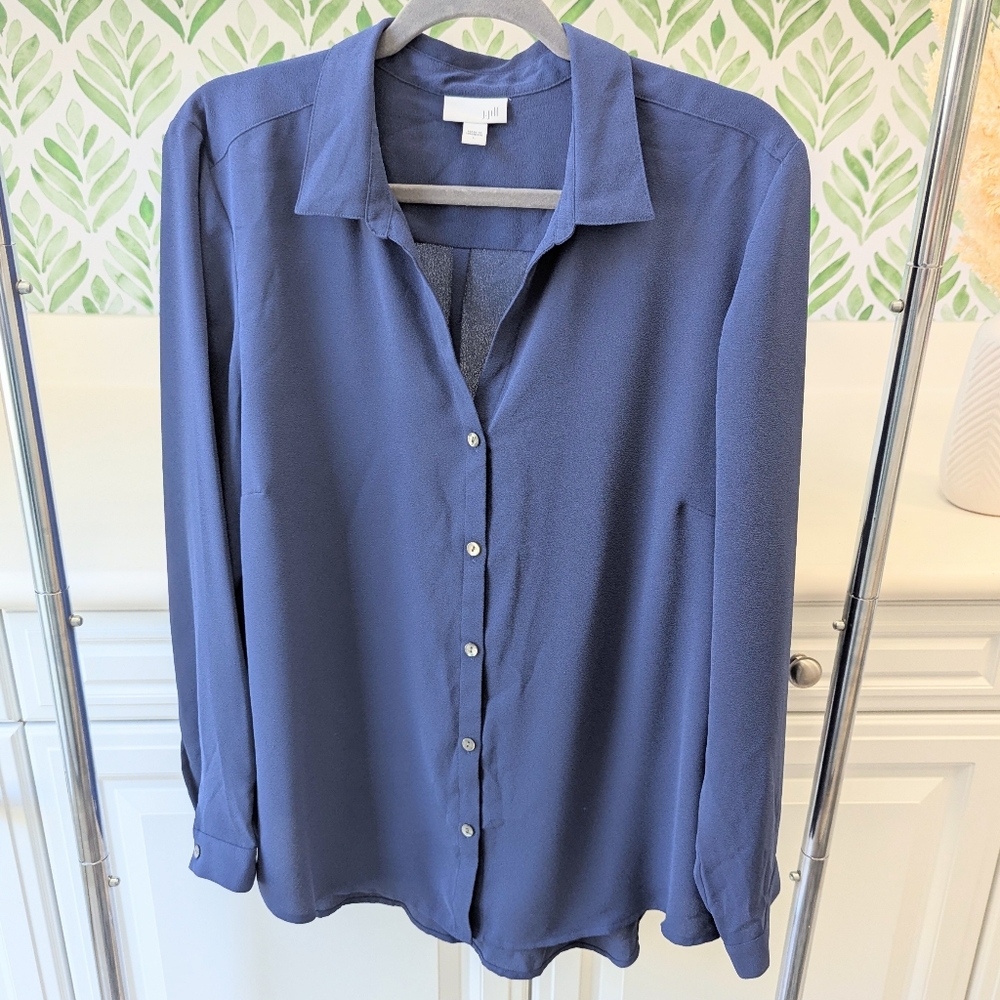 J. Jill Button Down Blouse Women's Large Navy Blue